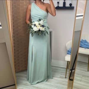 Sage green Birdy Grey bridesmaid dress